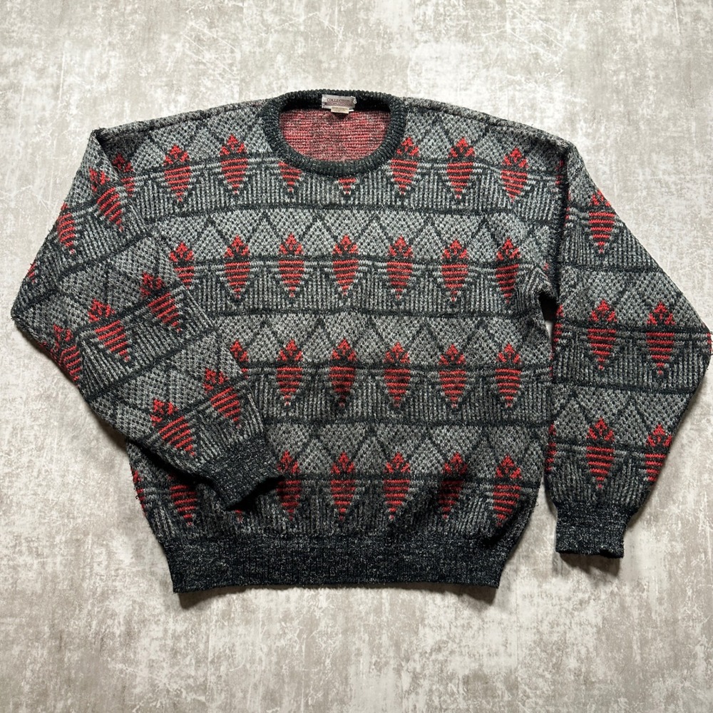 Vintage Collection International Sweater Mens Large Gray Red Made in Italy